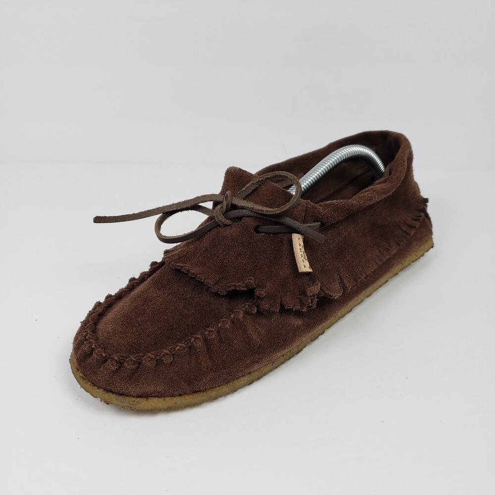 Laurentian Chief Canada Womens Size 7 Brown Leather Suede Fringe Moccasins Shoes - Picture 2 of 12